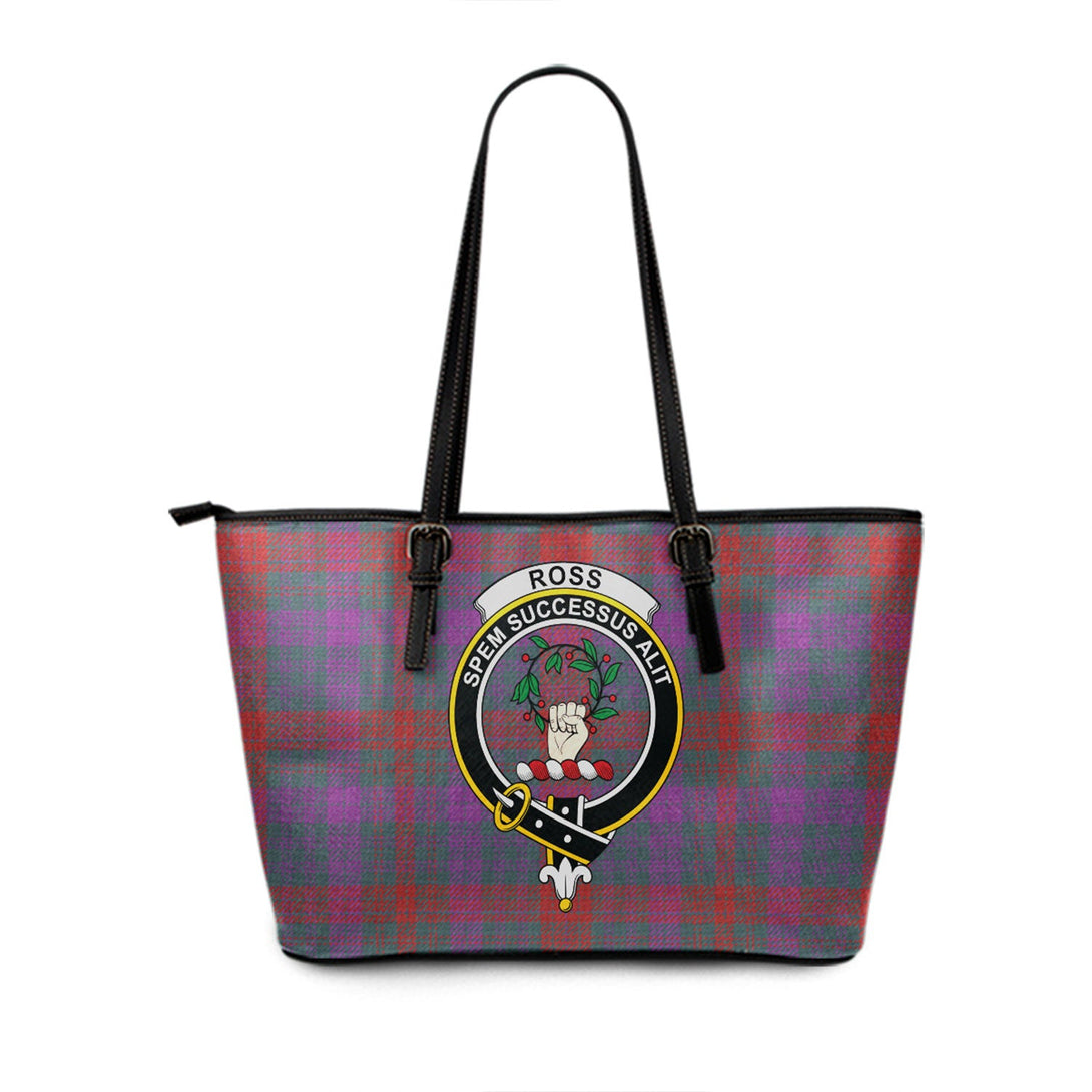 Ross (Wilsons) Weathered Clan Badge Tartan Leather Tote Bag