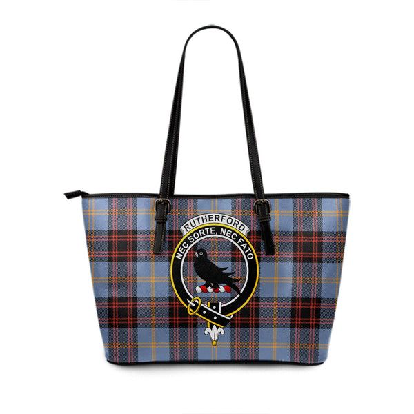 Rutherford Ancient Clan Badge Tartan Leather Tote Bag