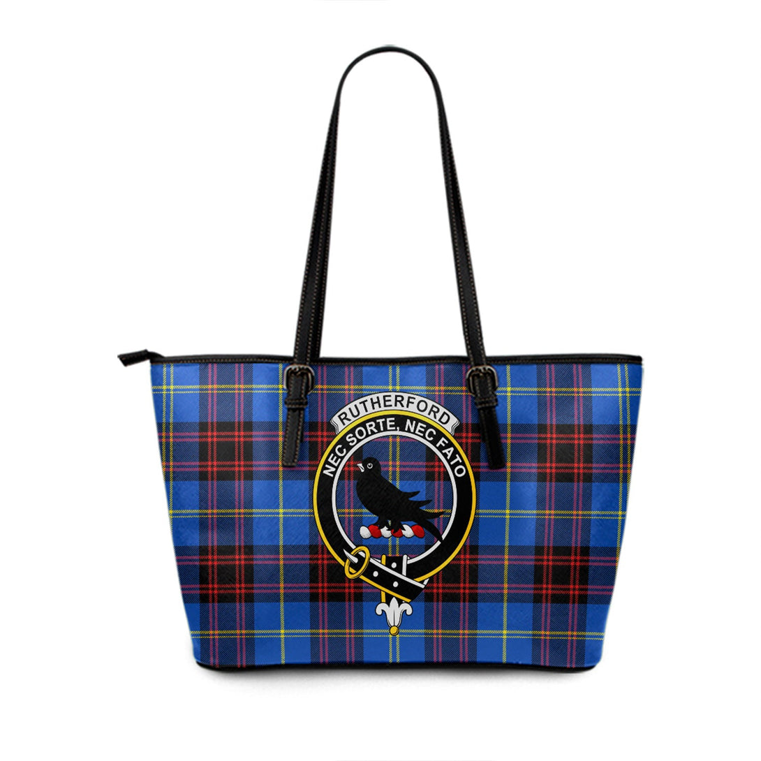 Rutherford Modern Clan Badge Tartan Leather Tote Bag