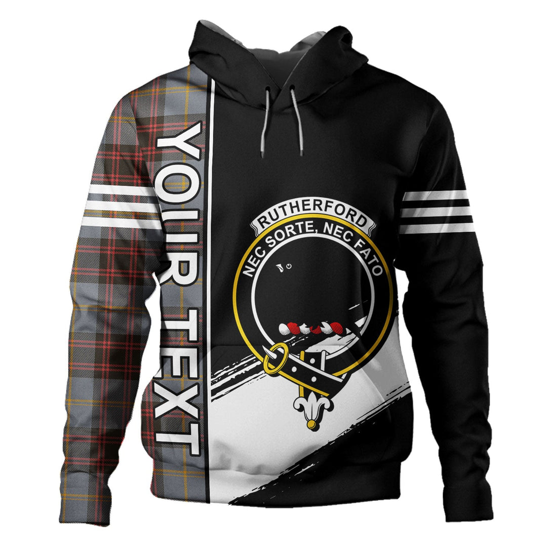 Rutherford Weathered Clan Badge Tartan Hoodie Quarter Style Personalized