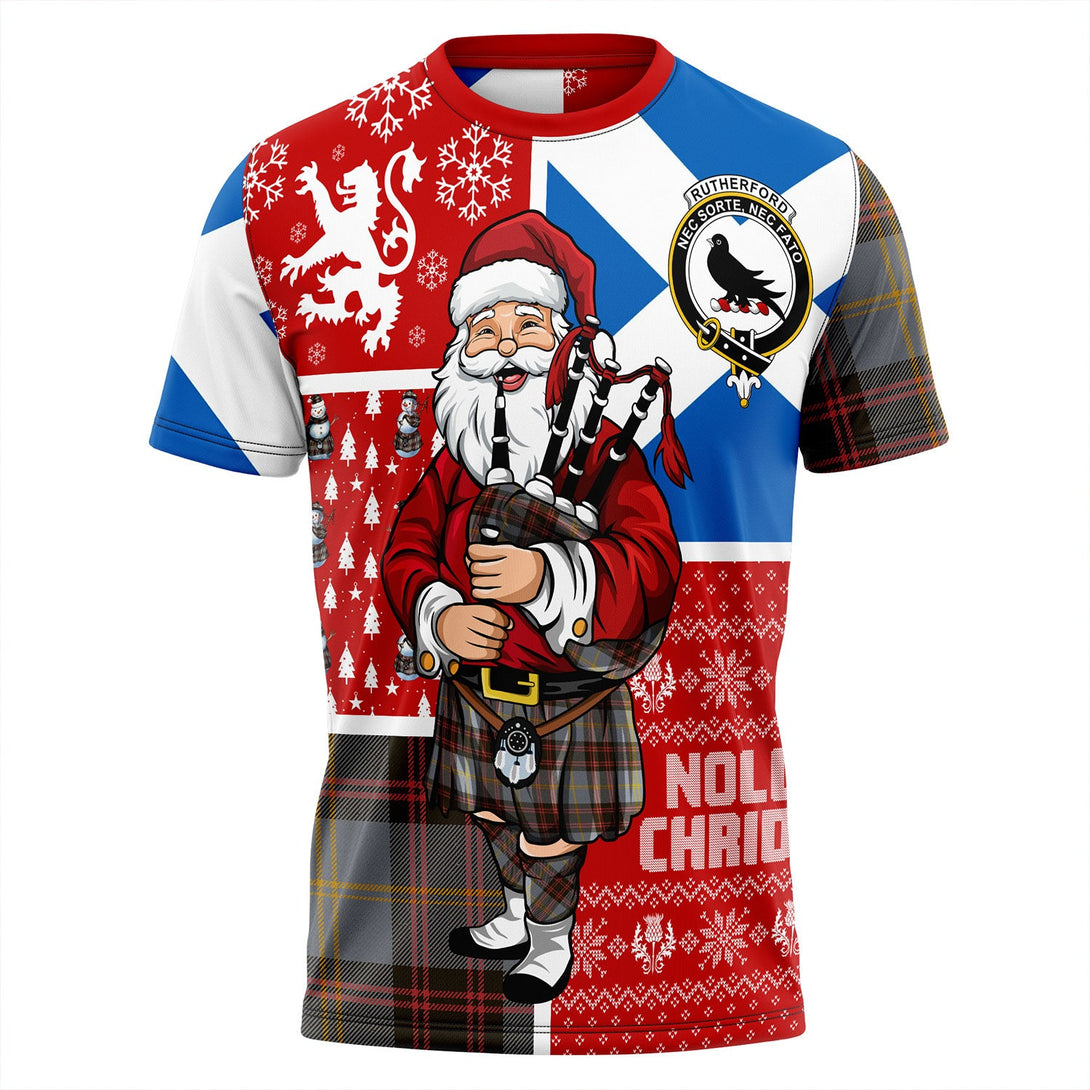 Rutherford Weathered Clan Badge Tartan T-Shirt Scotland Christmas Santa