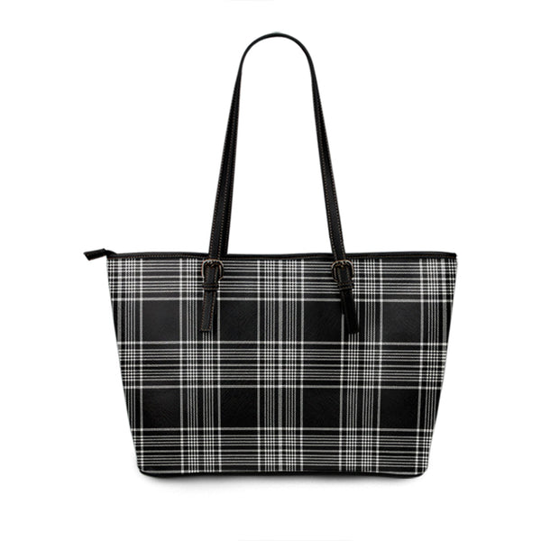 Scott Black - White Modern Tartan Leather Tote Bag