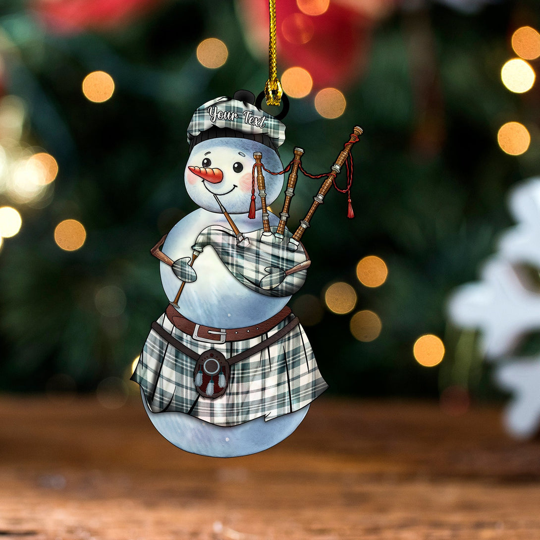 Scott Dress Turquoise Weathered Tartan Wood Acrylic Ornament Snowman Bagpipe Personalized