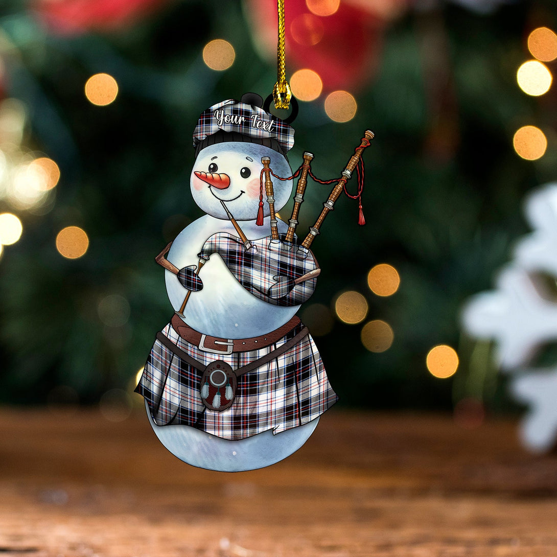 Scott MacRae Modern Tartan Wood Acrylic Ornament Snowman Bagpipe Personalized