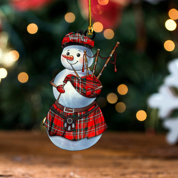 Scott Modern Tartan Wood Acrylic Ornament Snowman Bagpipe Personalized