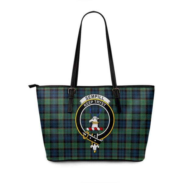 Sempill (Semple) Modern Clan Badge Tartan Leather Tote Bag