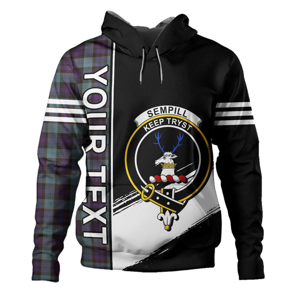 Sempill (Semple) Weathered Clan Badge Tartan Hoodie Quarter Style Personalized