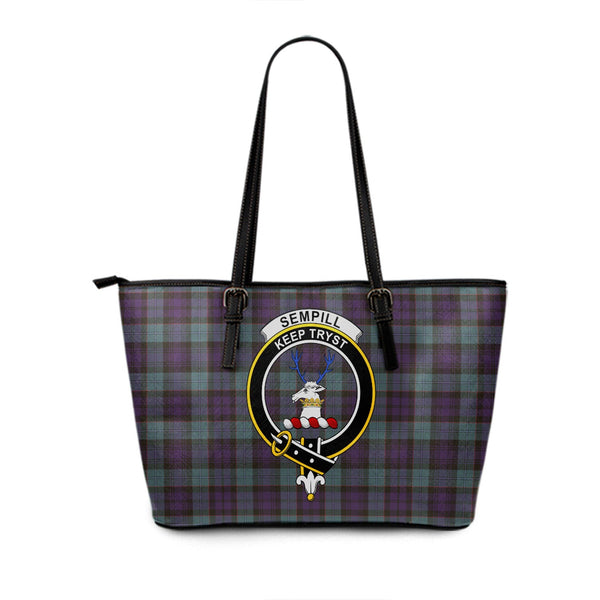 Sempill (Semple) Weathered Clan Badge Tartan Leather Tote Bag