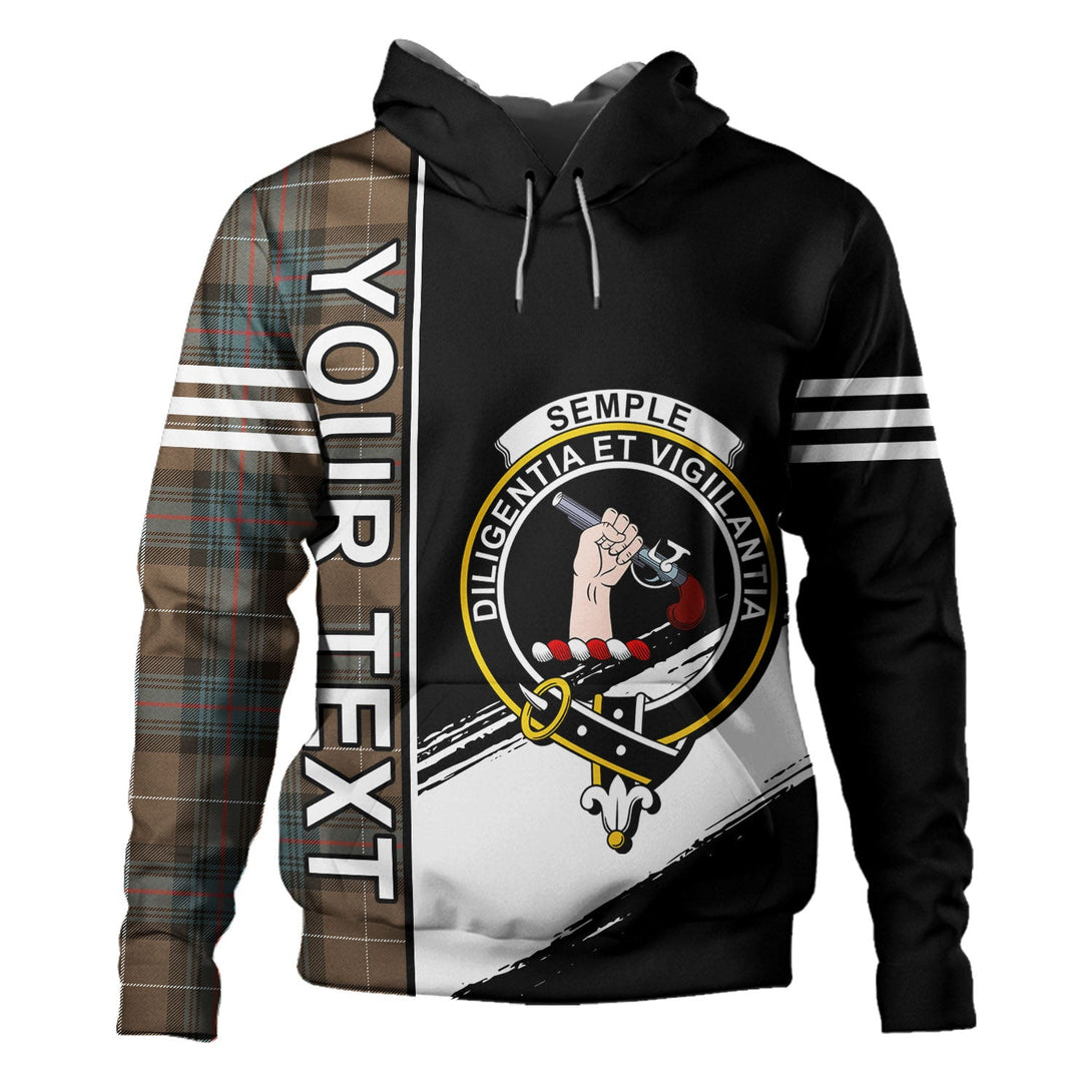 Semple Weathered Clan Badge Tartan Hoodie Quarter Style Personalized