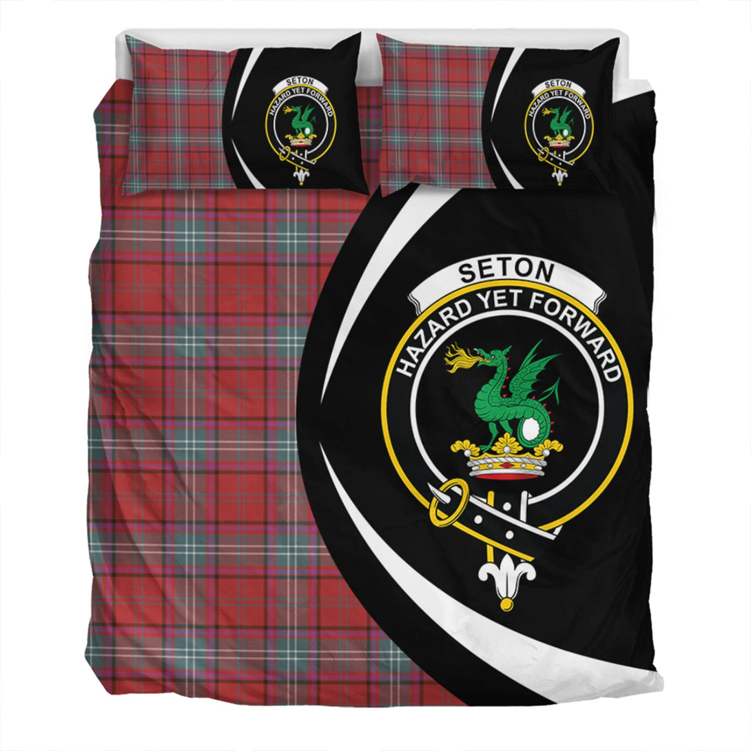 Seton Weathered Clan Badge Tartan Bedding Set Circle Style