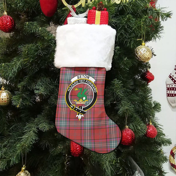 Seton Weathered Clan Badge Tartan Christmas Stocking