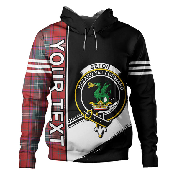 Seton Weathered Clan Badge Tartan Hoodie Quarter Style Personalized