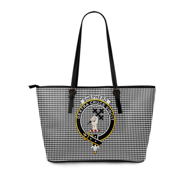 Shepherd Clan Badge Tartan Leather Tote Bag