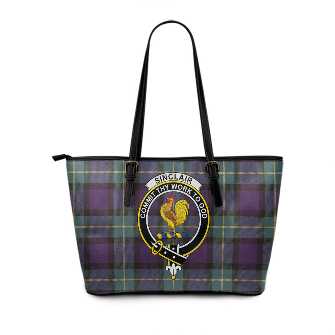 Sinclair of Ulster Weathered Clan Badge Tartan Leather Tote Bag