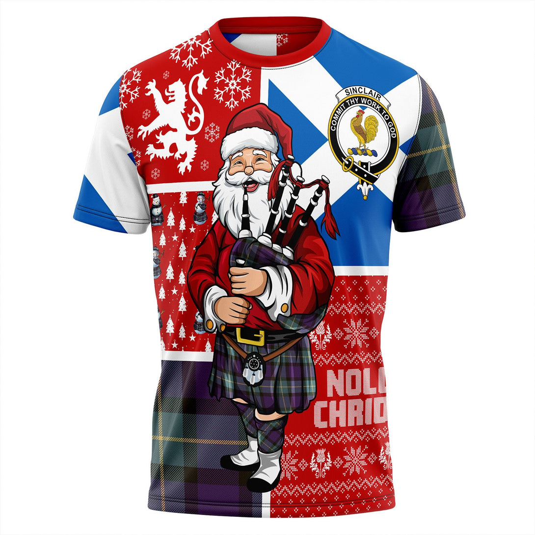 Sinclair of Ulster Weathered Clan Badge Tartan T-Shirt Scotland Christmas Santa