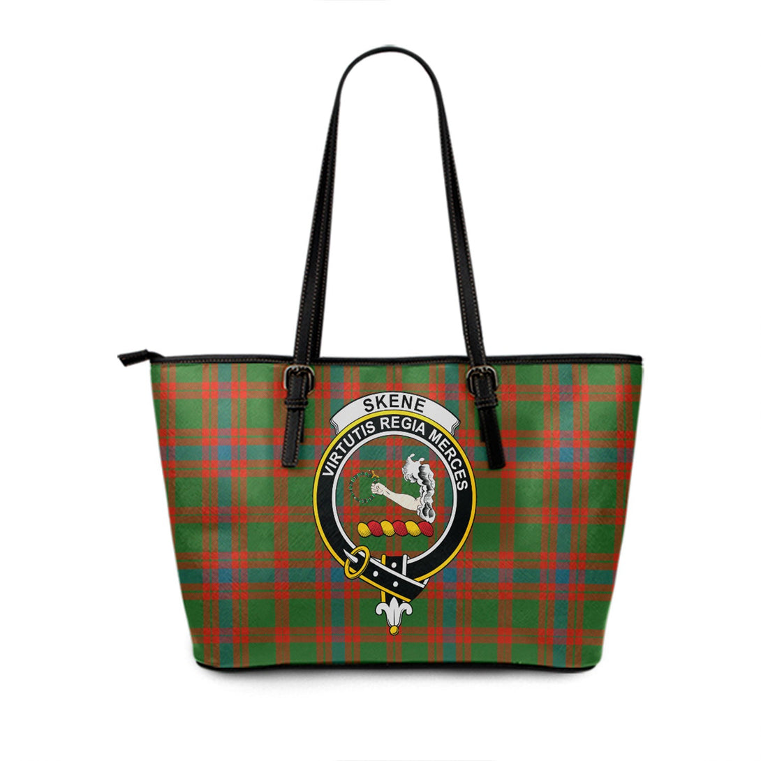 Skene Ancient Clan Badge Tartan Leather Tote Bag