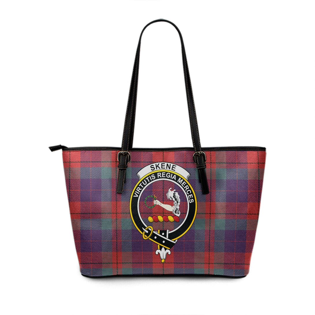 Skene of Cromar Weathered Clan Badge Tartan Leather Tote Bag