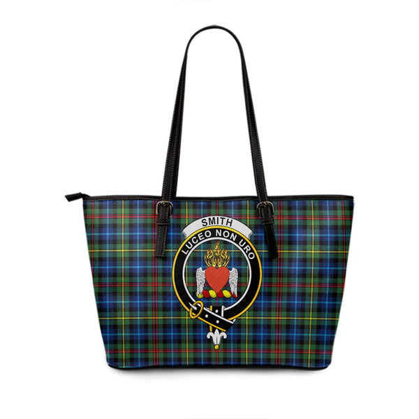 Smith (MacGowan Hunting) Modern Clan Badge Tartan Leather Tote Bag