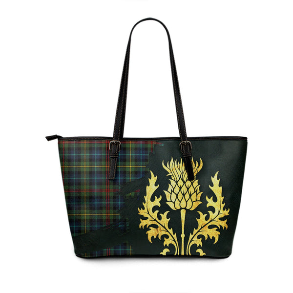 Smith (MacGowan Hunting) Modern Tartan Leather Tote Bag Thistle Oldest Style