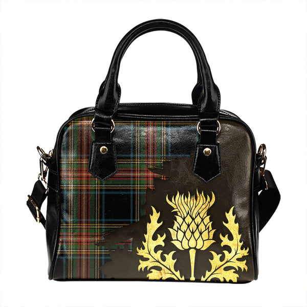 Stewart Black Ancient Tartan Shoulder Handbag Thistle Oldest Style