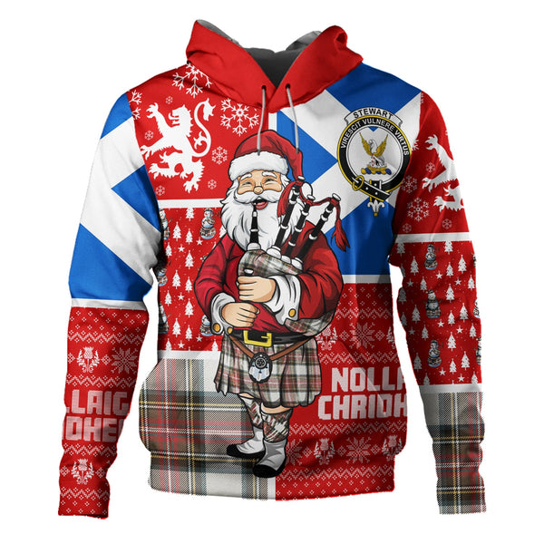 Stewart Dress Weathered Clan Badge Tartan Hoodie Scotland Christmas Santa