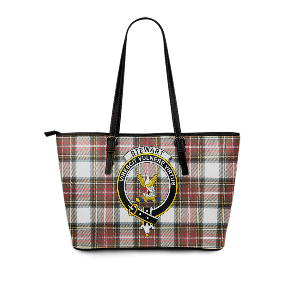 Stewart Dress Weathered Clan Badge Tartan Leather Tote Bag