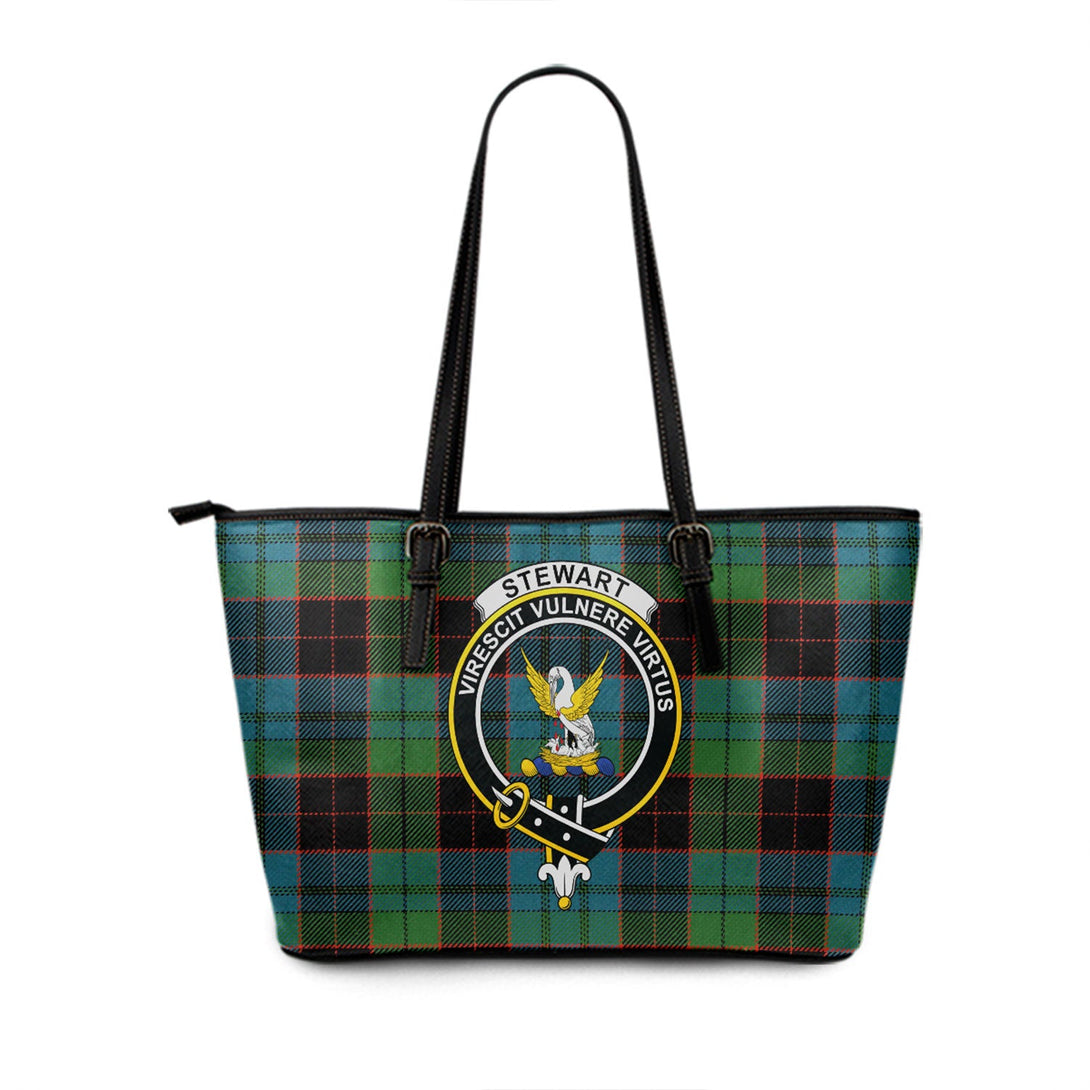 Stewart Old Ancient Clan Badge Tartan Leather Tote Bag