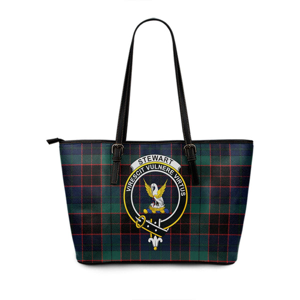 Stewart Old Modern Clan Badge Tartan Leather Tote Bag