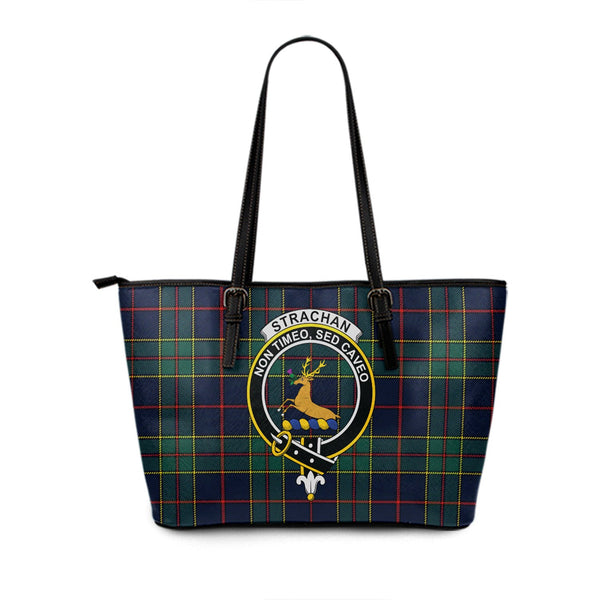 Strachan Modern Clan Badge Tartan Leather Tote Bag