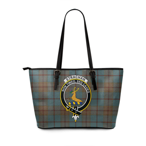 Strachan Weathered Clan Badge Tartan Leather Tote Bag