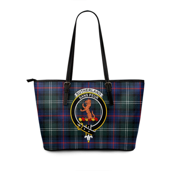 Sutherland Modern Clan Badge Tartan Leather Tote Bag