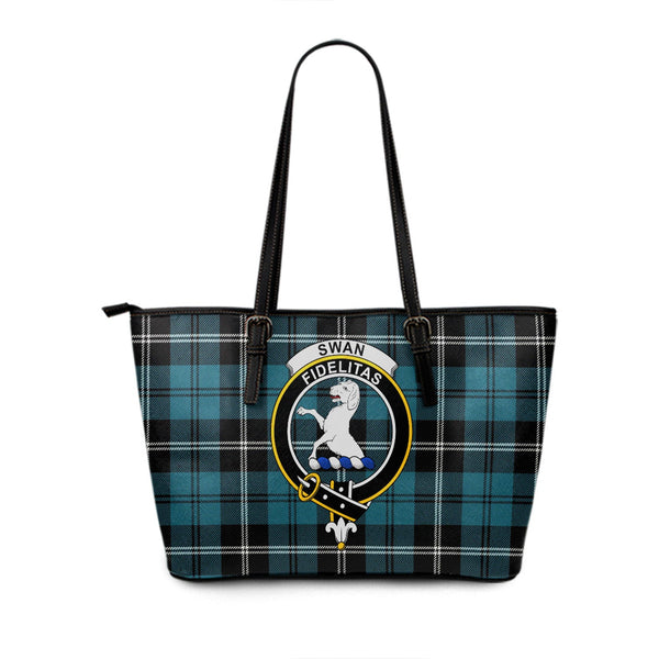 Swan Ancient Clan Badge Tartan Leather Tote Bag