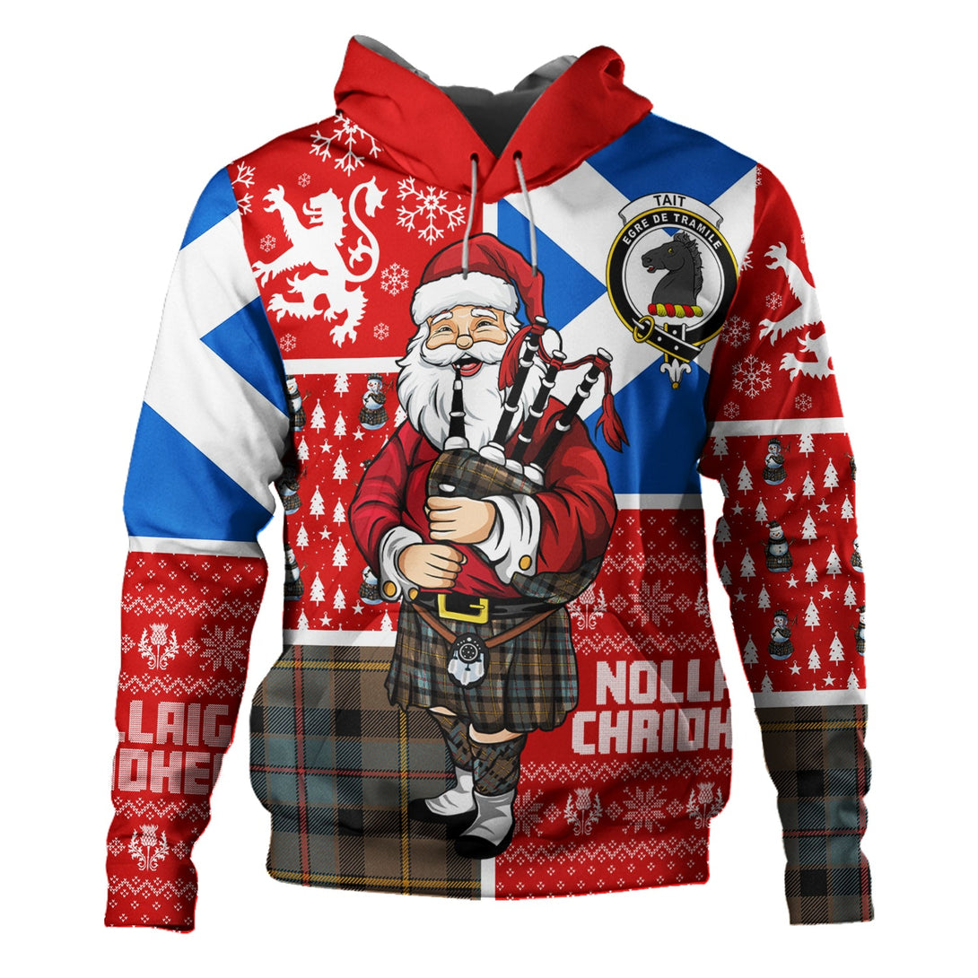 Tait Weathered Clan Badge Tartan Hoodie Scotland Christmas Santa