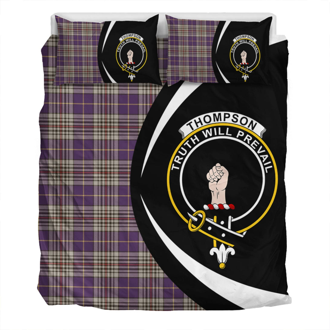 Thompson Variant (Thomson Variant) Weathered Clan Badge Tartan Bedding Set Circle Style