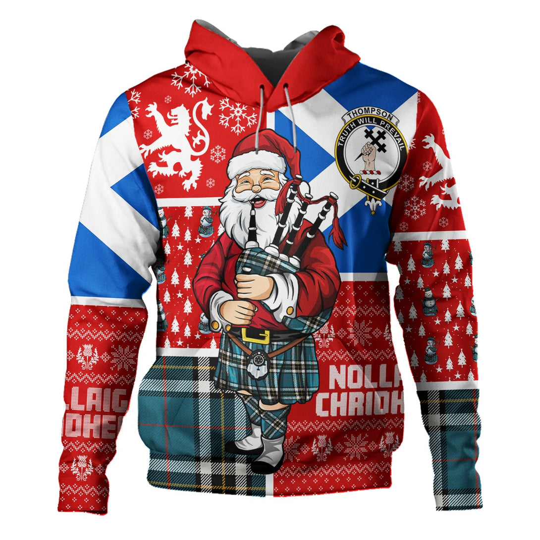 Thomson Blue (MacThomas Blue Thompson Dress) Ancient Clan Badge Tartan Hoodie Scotland Christmas Santa