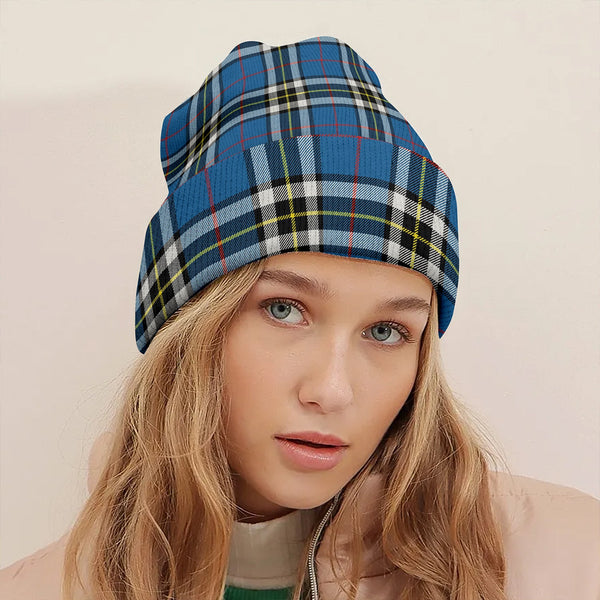 Thomson Blue (MacThomas Blue Thompson Dress) Modern Clan Badge Tartan Knitted Beanie