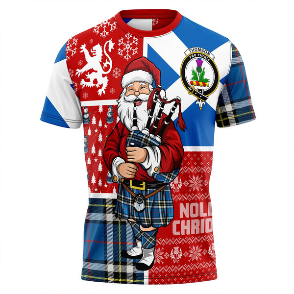 Thomson Blue (MacThomas Blue Thompson Dress) Modern Clan Badge Tartan T-Shirt Scotland Christmas Santa