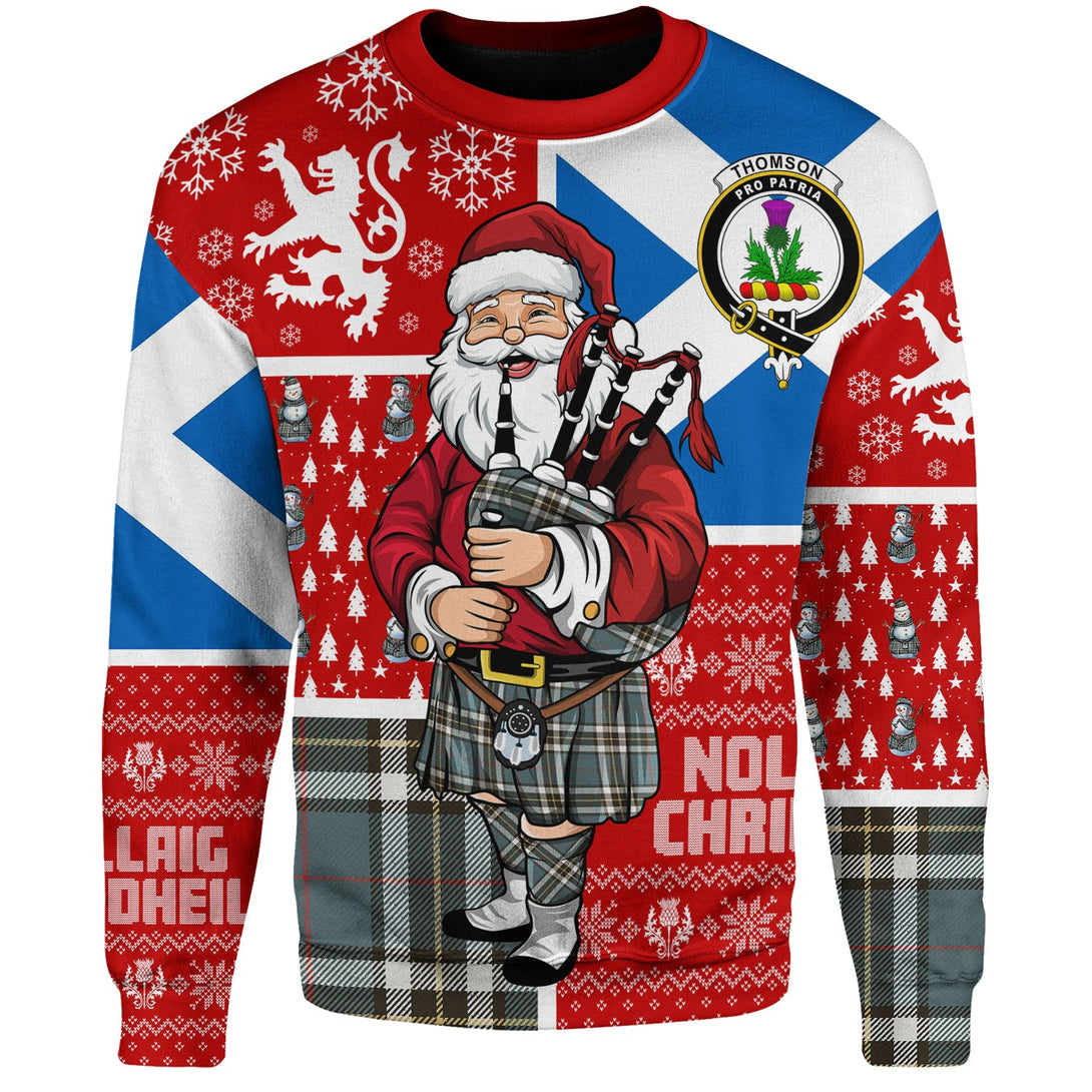 Thomson Blue (MacThomas Blue Thompson Dress) Weathered Clan Badge Tartan Sweatshirt Scotland Christmas Santa