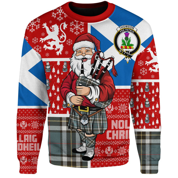 Thomson Blue (MacThomas Blue Thompson Dress) Weathered Clan Badge Tartan Sweatshirt Scotland Christmas Santa