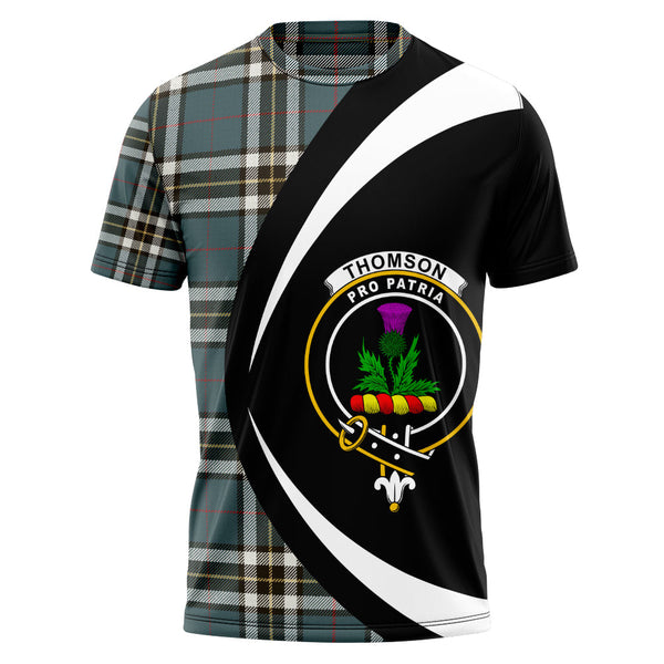 Thomson Blue (MacThomas Blue Thompson Dress) Weathered Clan Badge Tartan T-Shirt Circle Style Personalized