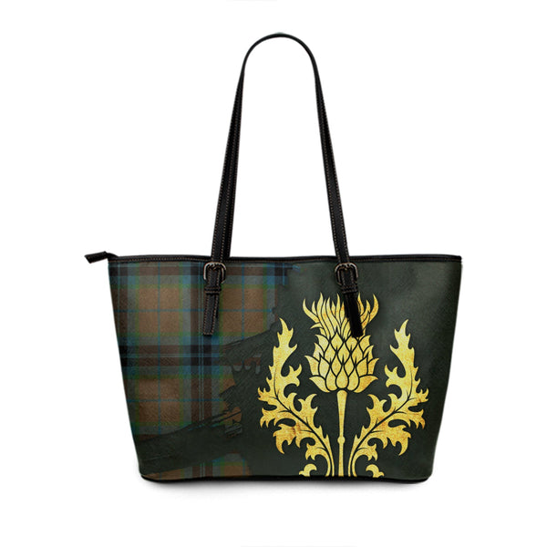 Thomson Hunting (MacThomas Thompson Hunting) Ancient Tartan Leather Tote Bag Thistle Oldest Style