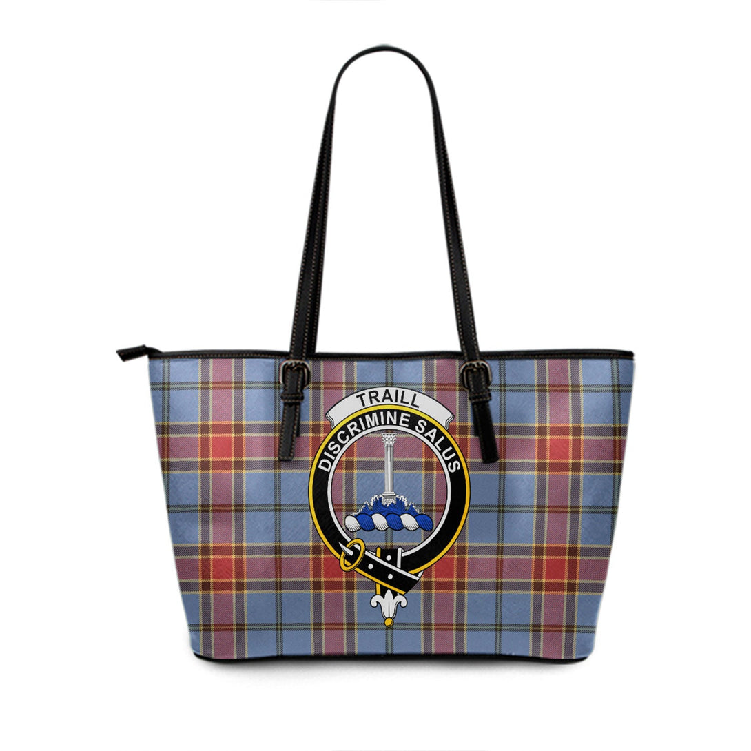 Traill (Trayle) Ancient Clan Badge Tartan Leather Tote Bag