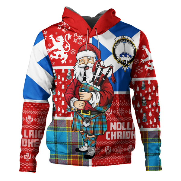 Traill (Trayle) Weathered Clan Badge Tartan Hoodie Scotland Christmas Santa