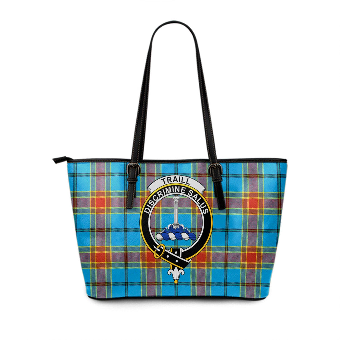 Traill (Trayle) Weathered Clan Badge Tartan Leather Tote Bag