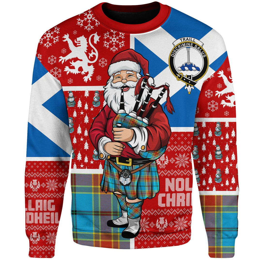 Traill (Trayle) Weathered Clan Badge Tartan Sweatshirt Scotland Christmas Santa