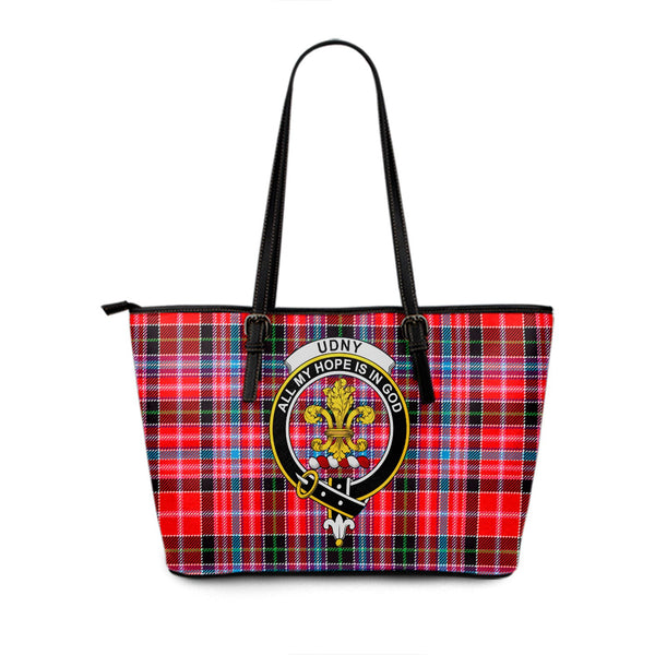 Udny Clan Badge Tartan Leather Tote Bag