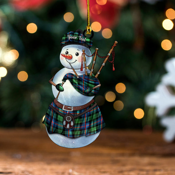 Urquhart Broad Red Ancient Tartan Wood Acrylic Ornament Snowman Bagpipe Personalized