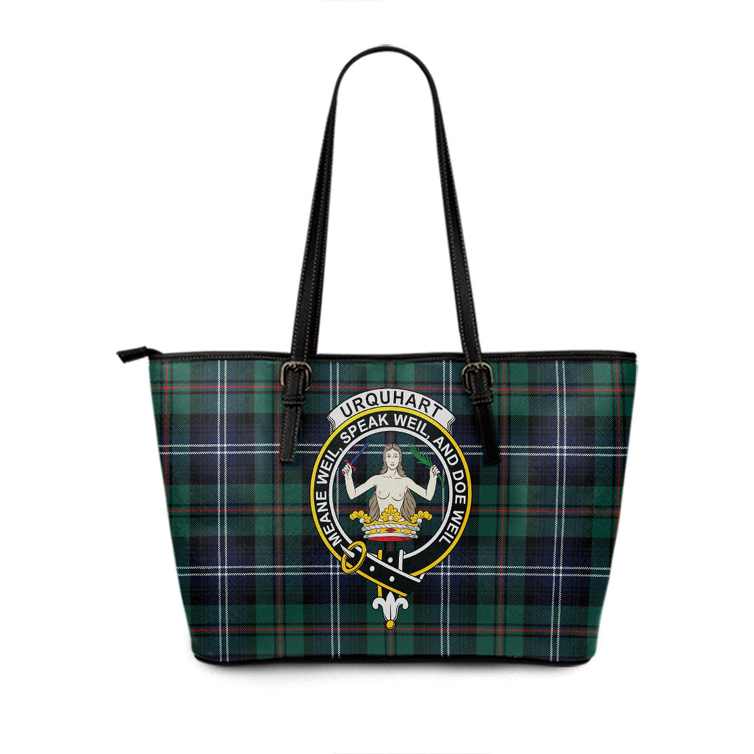 Urquhart Modern Clan Badge Tartan Leather Tote Bag