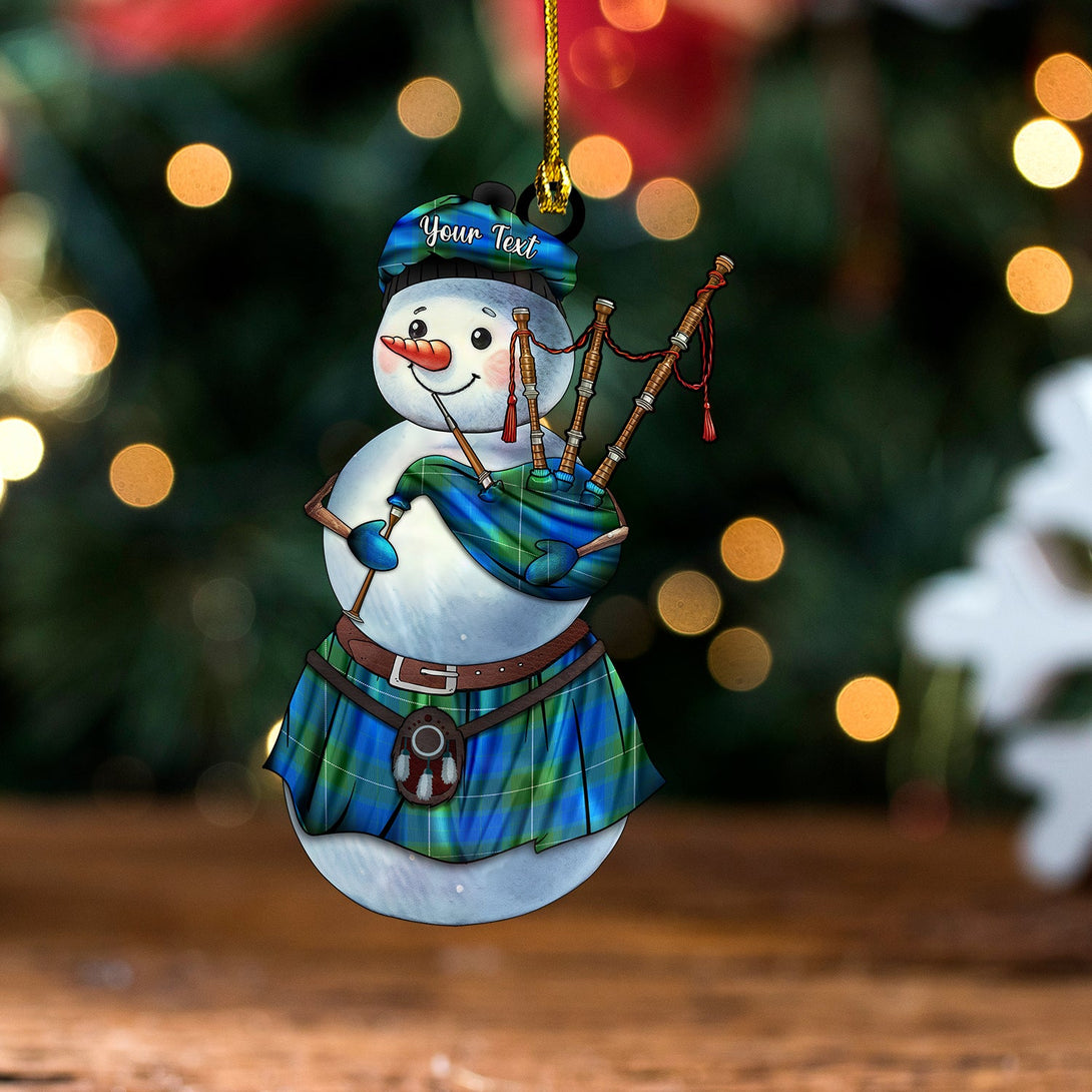 Wallace Blue (Wallas Blue) Ancient Tartan Wood Acrylic Ornament Snowman Bagpipe Personalized