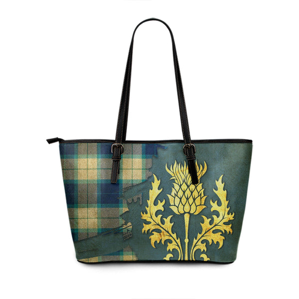 Wallace Dress Blue (Wallas Dress Blue) Modern Tartan Leather Tote Bag Thistle Oldest Style